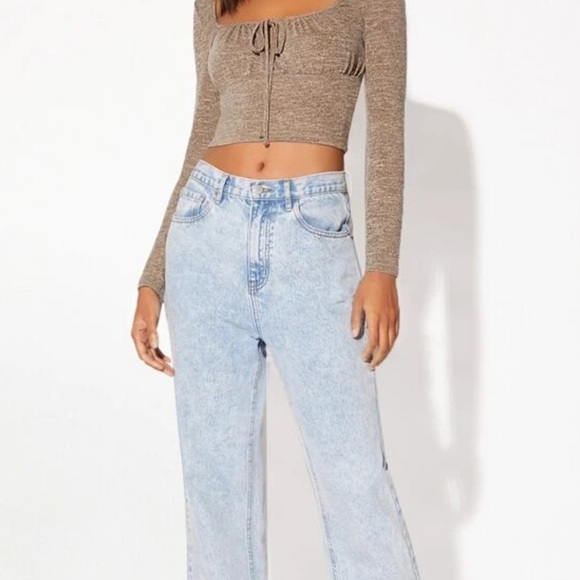 Shein Light Brown Long Sleeve Crop Top - Picture 3 of 5